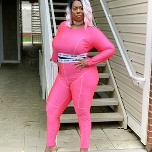 Fashion Nova Pink Athleisure Set with Metallic Detail